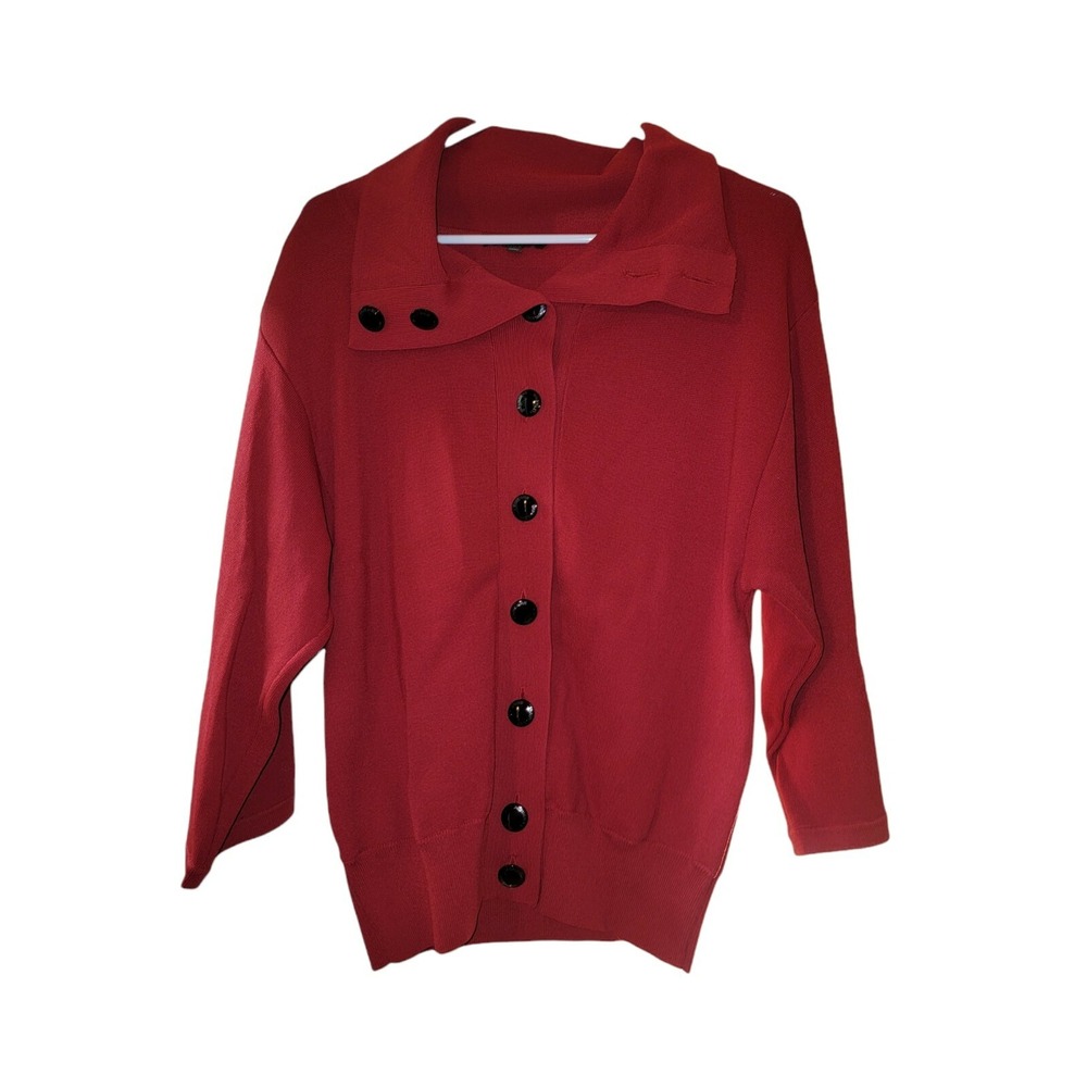Adrienne Vittadini Womens‎ Red Knit Cardigan Asymmetrical Button Sweater Large